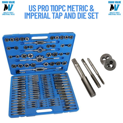 US PRO Tools 110 Stück AF/Imperial & Metrisch Gewindebohrer und Schneideisen Set 2654