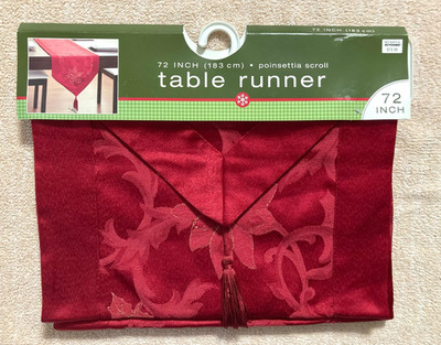 NWT Red Poinsettia Table Runner 72  x 13  Cotton Blend Holiday Winter Xmas BB&B