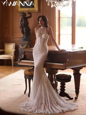 Opulent Sparkling Beaded Wedding Dress Lace Halter Mermaid Long Bridal Gown New
