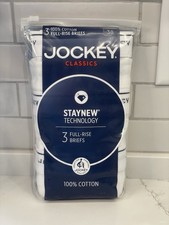 Jockey Classics Full-Rise Briefs Men Size 38 Cotton White 3 Pair Stay Dry New