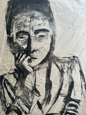 GROSSE ALTE ZEICHNUNG TUSCHE AUF PAPIER PORTRAIT EINES MANNES