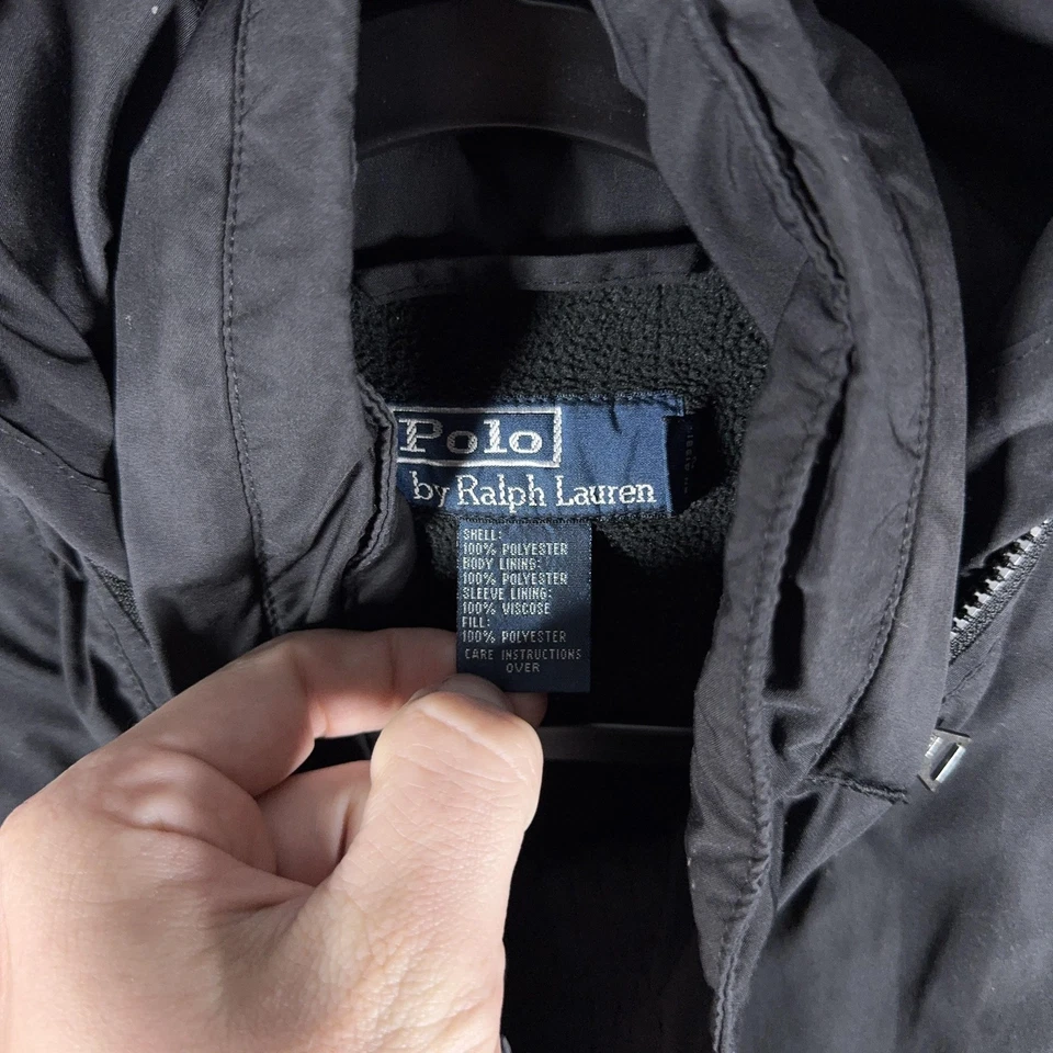 Chaqueta Polo Ralph Lauren Para Hombre Grande Negra Con Capucha Cremallera Completa Forrada de Vellón Poni Rojo Foto 4 de 4