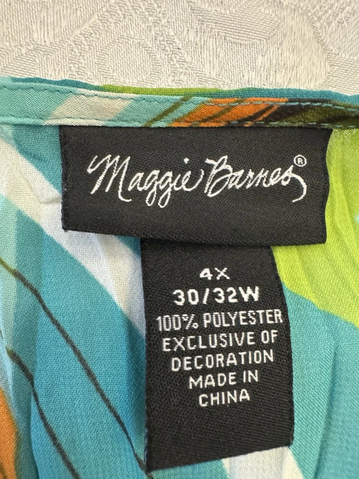 Blusa Maggie Barnes Plus 4X 30/32W Chifón Rayas Encaje Lentejuelas Peplum Plisados Foto 4 de 4