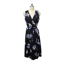 NWT Banana Republic Floral Wrap Midi Dress Blue White Sleeveless Size Med Tall