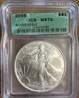 New Listing2005 American Silver Eagle $1 ICG MS70 Green Label 1 oz .999 Fine Silver Dollar.