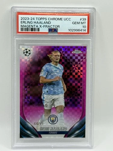 2023-24 Topps Chrome UEFA Club #39 Erling Haaland Magenta X-Fractor /99 PSA 10