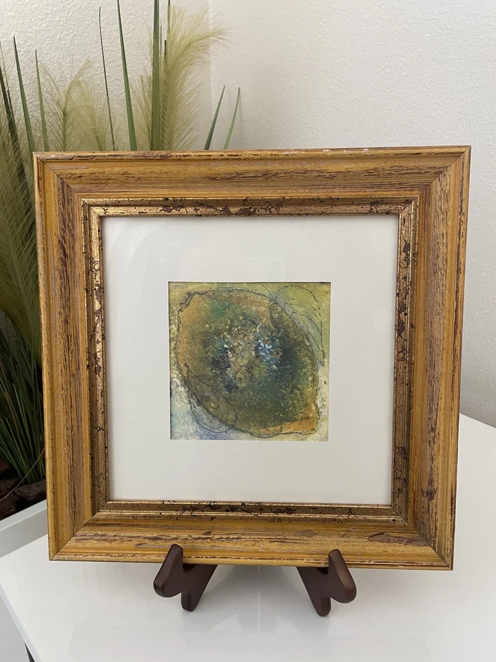 Juego de 3 acuarela abstracta firmada original con marco de madera Foto 4 de 4