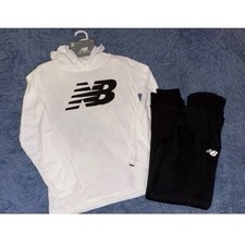 New Balance Boys 2-Piece Fleece Hoodie  Pants Set White/Black Regular Fit