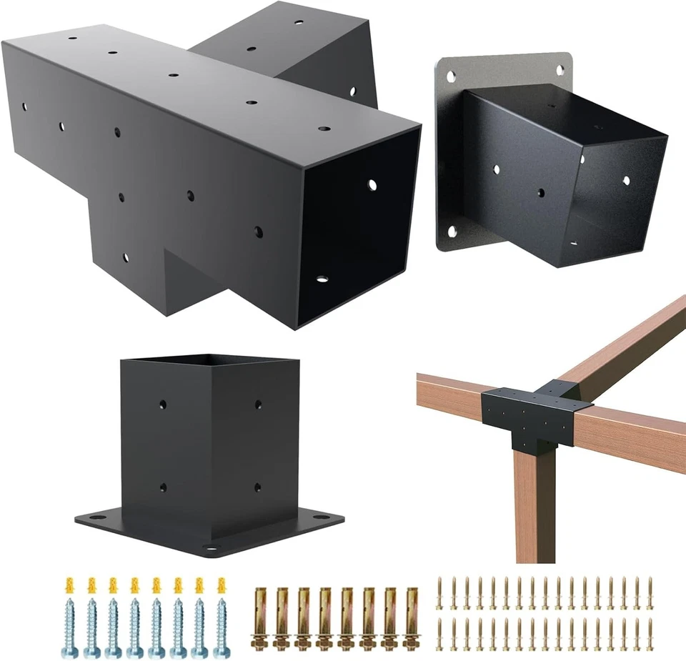 Pergola Kit Slanted Roof Bracket Set Wall Mount Metal Hardware 4x4 Inch - Image 3 of 4