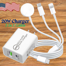 Fast USB C 20W Charger 3 In 1 Cable For Apple Watch Charger iPhone 17 16 15 14 X