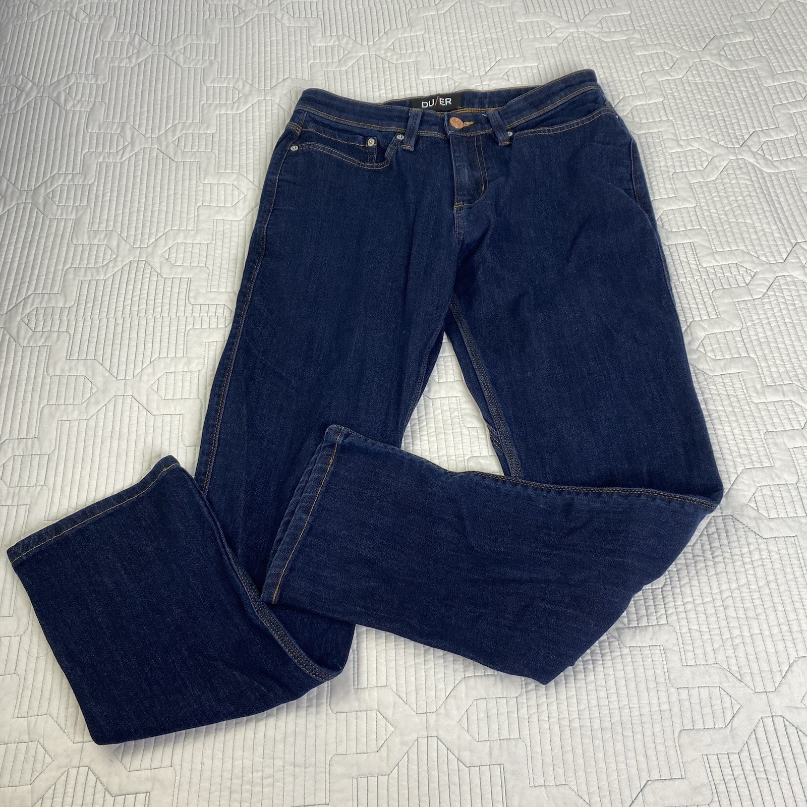 Duer Jeans Mens 30X30 Dark Blue Denim Pants L2X Relaxed Taper Stretch Preppy
