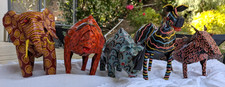 5-Pc. Set Handmade ZIMBABWE Safari Animal Painted Folk Art Tin Metal Sculptures
