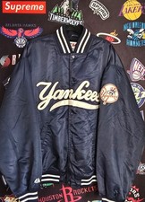 Vintage New York Yankees 90s Majestic Varsity Jacket MLB NYC Satin Blue Men's XL