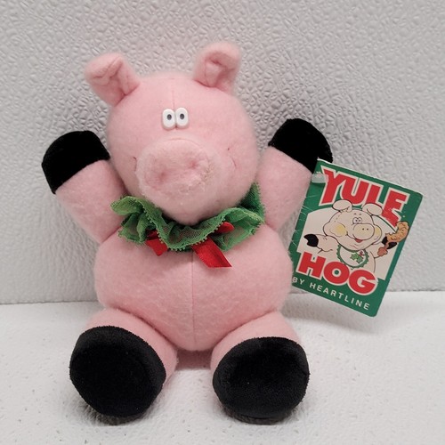 Vintage Heartline 1988 Yule Schwein rosa Schwein Plüsch Weihnachten 8 Zoll Stofftier