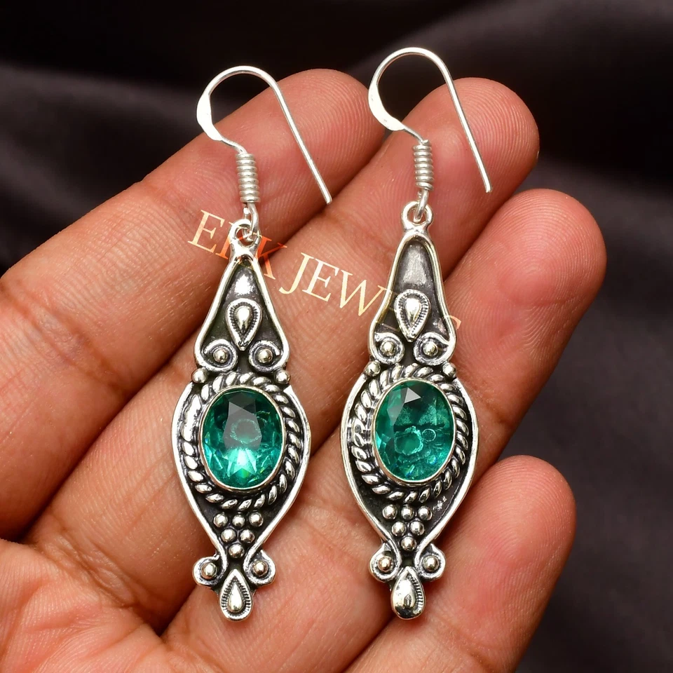 Orecchino gioiello fatto a mano in argento sterling 925 con pietra preziosa t... - Immagine 3 di 4