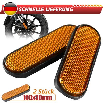 2x Motorrad Universal Seiten Reflektor Selbstklebend Amber Rückstrahler 100x30mm