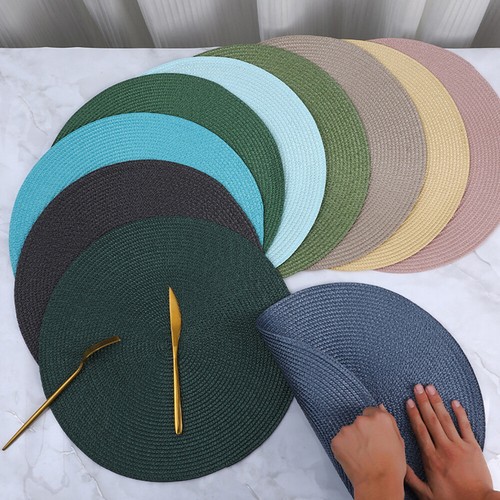 1-4Pcs Round Woven Braided Placemats Dining Kitchen Table Mats Washable Non-Slip - Picture 6 of 46