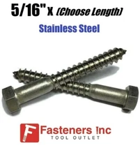 5/16" Stainless Steel Lag Screws Hex Head Lag Bolts - Select Length & Pkg Qty