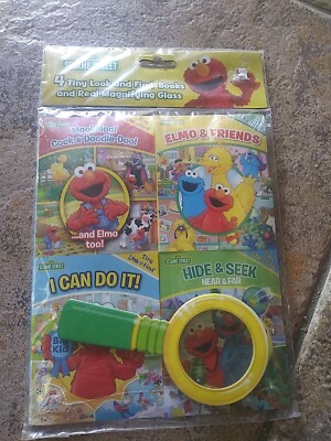 Sesame Street 4 Tiny Look and Find Books With A Magnifying Glass