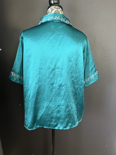 Vintage Inner Most Womens Green Satin Pajama Set Size L Shirt Shorts - Picture 9 of 14