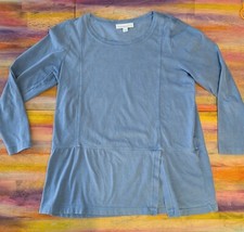    Pure Jill Womens Tunic Top Blouse 100 ORGANIC COTTON Shirt Seamed Blue M