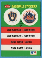 1988 Fleer Team Stickers Milwaukee Brewers / New York Mets