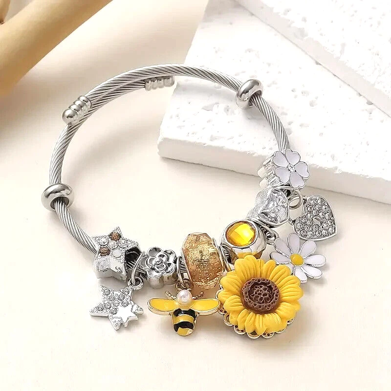 Pulsera Vintage Artesanal Resina Margarita Girasol Cuero Correa Ajustable Regalo Foto 3 de 4