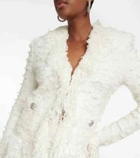 Balmain Fringed Tweed Jacket Size 34 US 2 New With Tags White