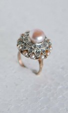 Anello vintage in oro b/t, argento, perla e diamantini taglio antico