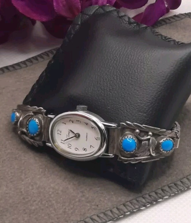 Navajo Sterling Silver And Blue Turquoise Watchband By