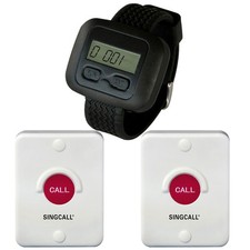 SINGCALL Wireless Bathroom Calling Paging System 1 Watch 2 Buttons Bells