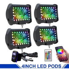 4 inch LED Pods Work Multi-Color Chasing RGB Halo Strobe 60W Bluetooth Fog Lamp