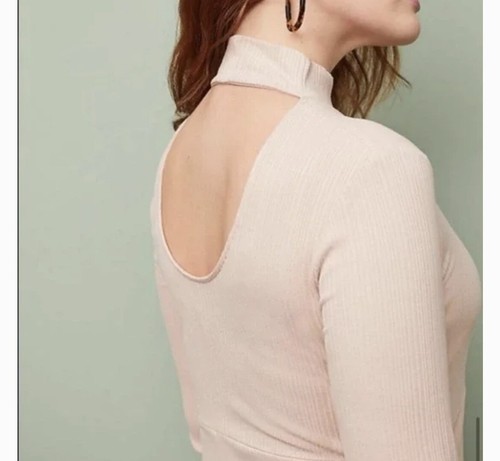 Anthropologie Ribbed Knit Midi Dress Light Pink Asymmetrical Mock New Medium - Picture 3 of 12
