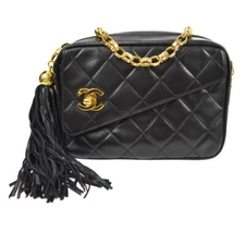 Chanel Black Lambskin Fringe Bijou Chain Shoulder Bag 28633