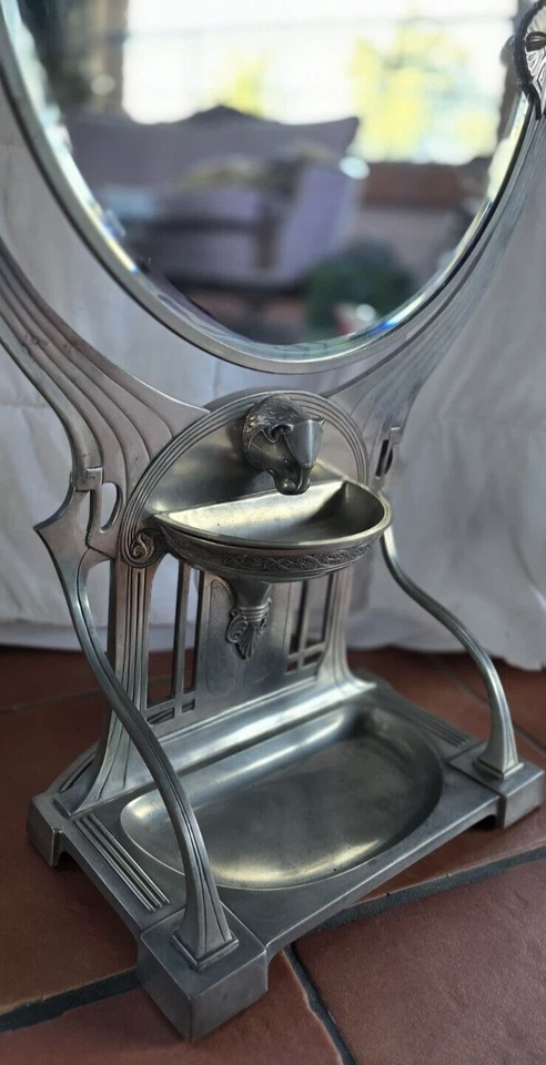 Espelho de vaidade antigo alemão 1900 WMF Jugenstil Art Nouveau Deco prata mesa - Imagem 2 de 4
