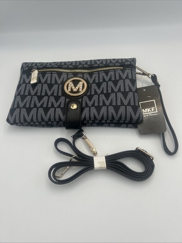 MFK Mia K Farrow Black Gold Crossbody Wristlet Purse NWT Milan BRAND NEW