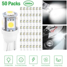 50x Super White T10 5050 5-SMD LED Interior Light Bulbs W5W 192 194 158 168 2825