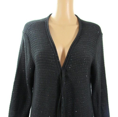 J Jill Drape Open Cardigan Sweater Womens Size L Black Sequins Long Sleeve Soft - Picture 4 of 9