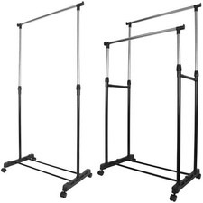 ADJUSTABLE MOBILE CLOTHES COAT GARMENT HANGING RAIL RACK STORAGE STAND ON WHEELS