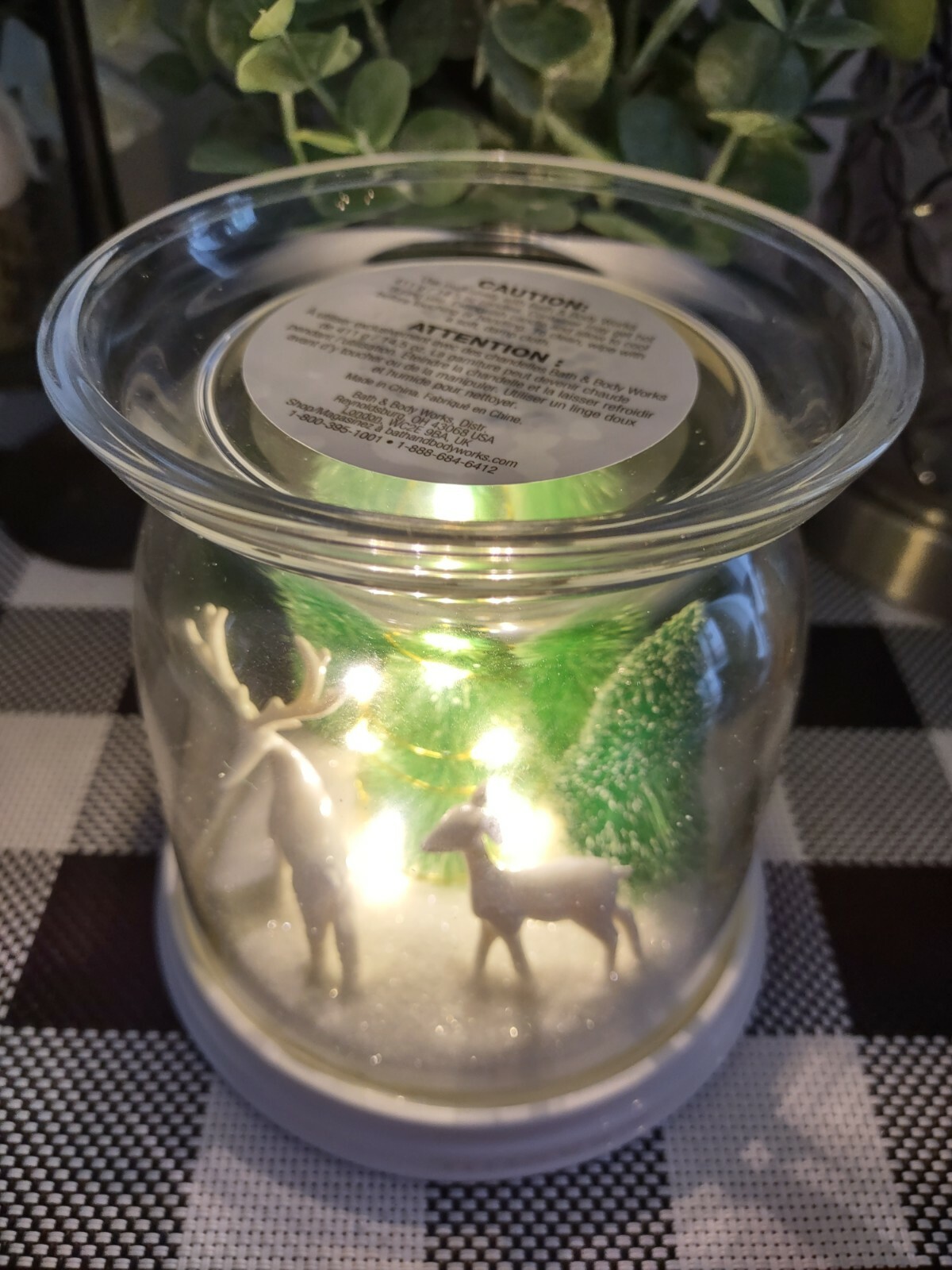 Bath & Body Works Reindeer & Lighted Trees Cloche Glass Candle Holder