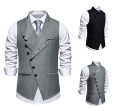 Fashion Men's Suits Vest Slanted Placket Formal Business Wedding Groom Waistcoat
