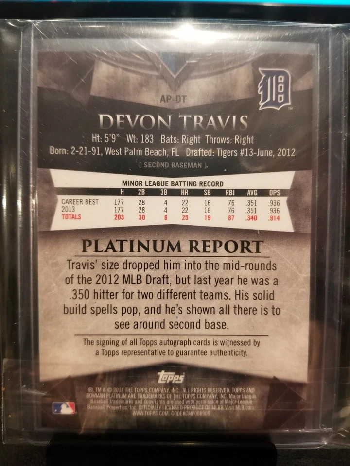 2014 DEVON TRAVIS BOWMAN PLATINUM PROSPECTS AUTO CARD #AP-DJ MINT. - Image 3 of 4