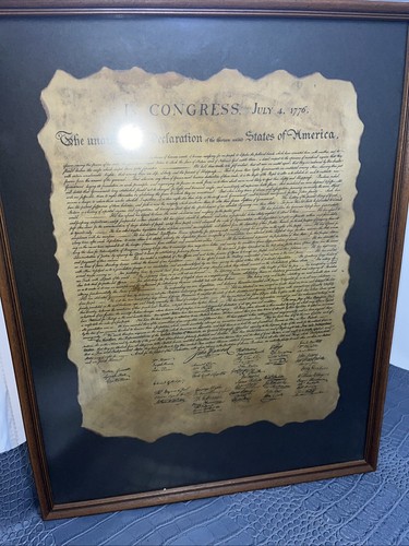 Declaration Of Independence Replica Older. Framed June 1970- 18.75”x14.5”