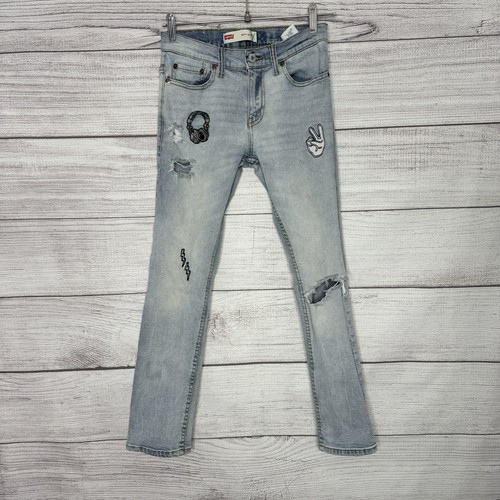 Levis 511 Slim Cotton Blend Embroidered Patches Light Wash Jeans Girl's size 14