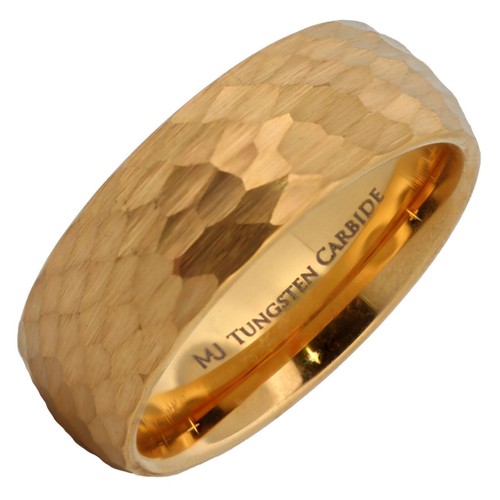 Anillo de boda estilo obsidiana o dorado martillado de 8 mm carburo de tungsteno - Imagen 12 de 13