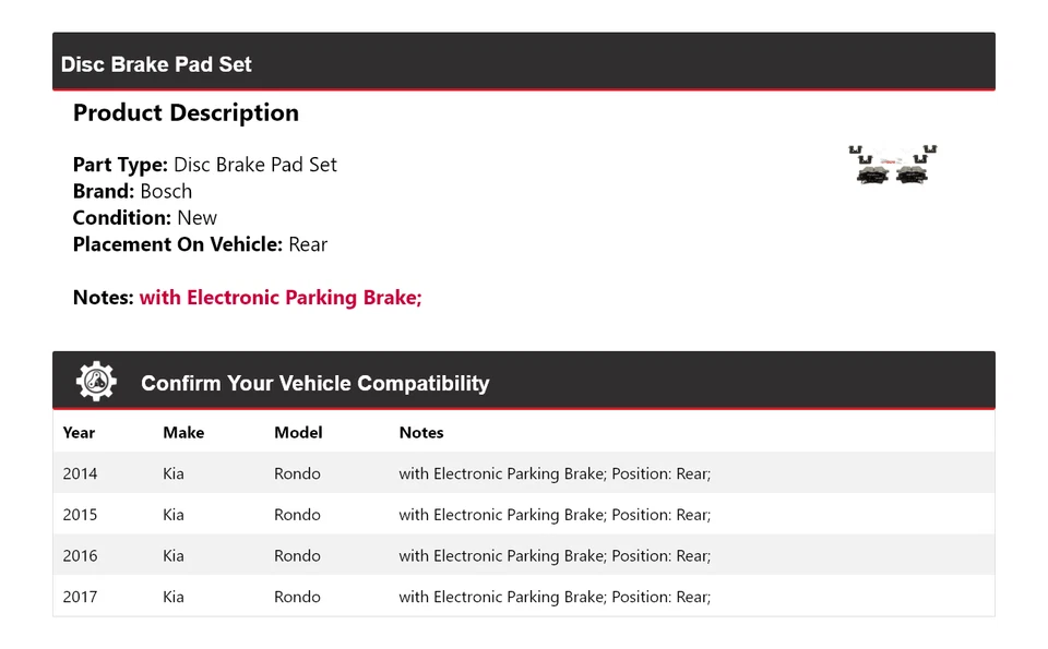 For 2014-2017 Kia Rondo Bosch QuietCast Ceramic Brake Pads Rear 2015 2016 - Image 2 of 4
