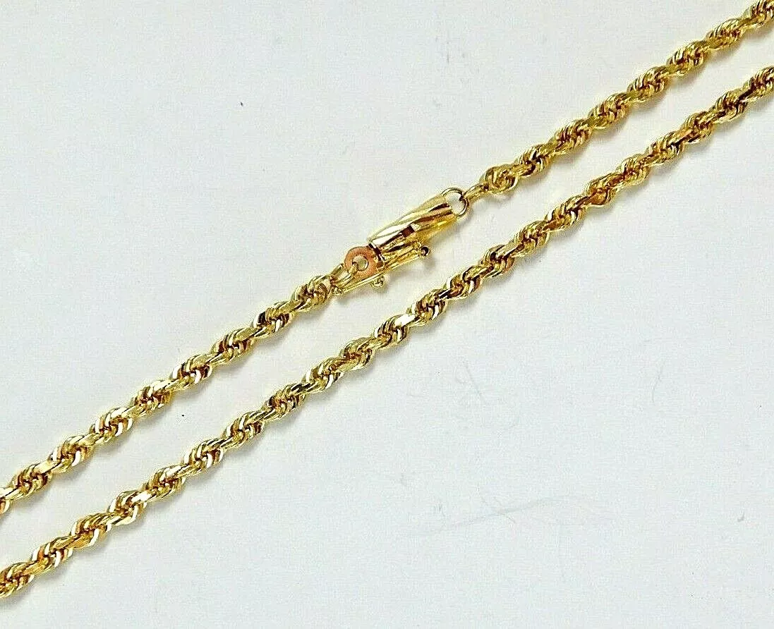 L K Sparkly Solid 14K Yellow GOLD ROPE CHAIN NECKLACE 18.25