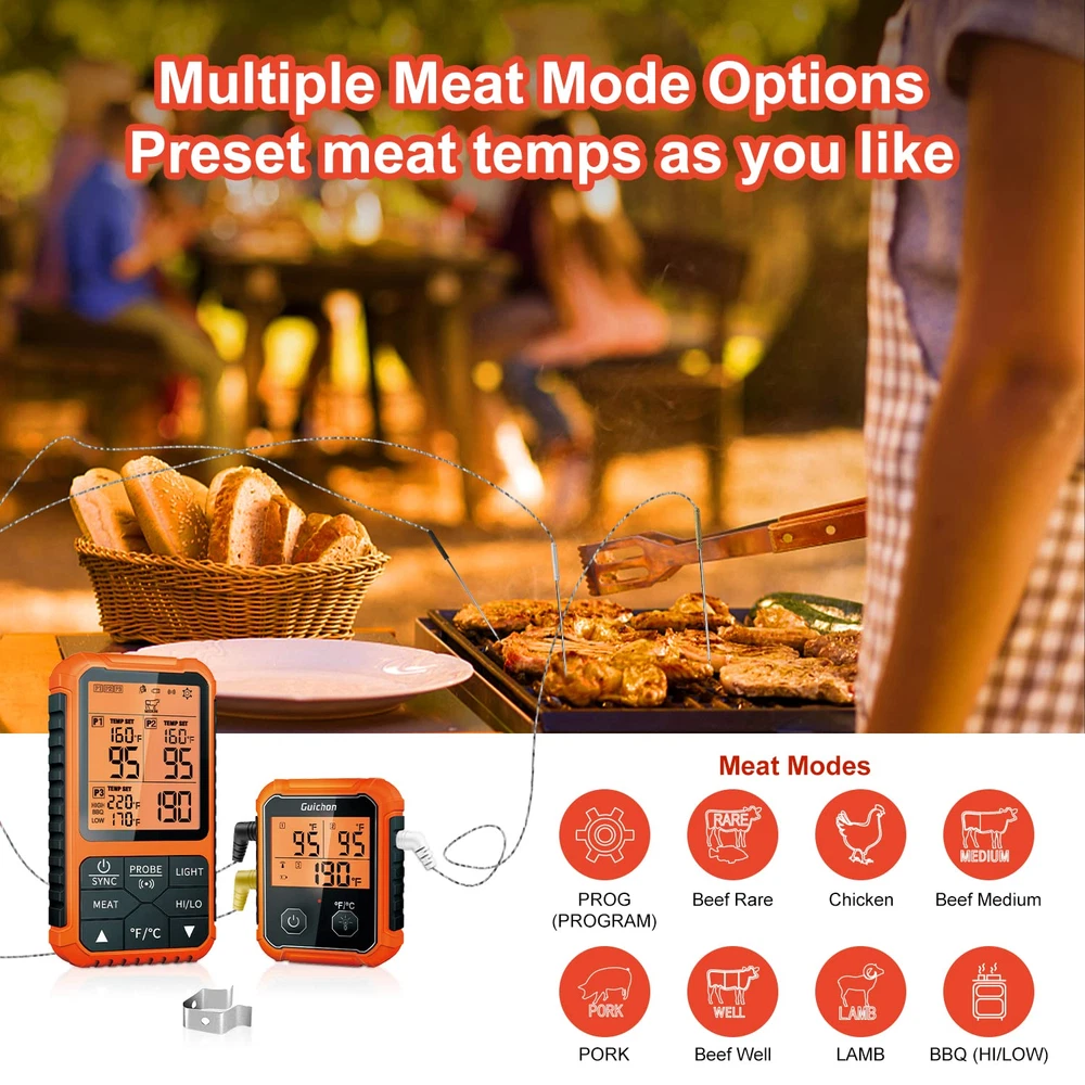 Wireless Meat Thermometer,  Digital Meat Thermometer with Temperature Pre-Alarm,