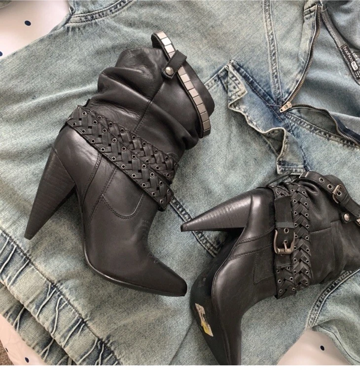 Botas de Vaquero Aldo Tacón Punta Negro Trenzas Cuero Talla 6 Mujer’s Foto 2 de 4