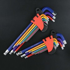 Juego de llaves Allen hexagonales 9 piezas extremo bola brazo largo SAE métrico estrella color L llave